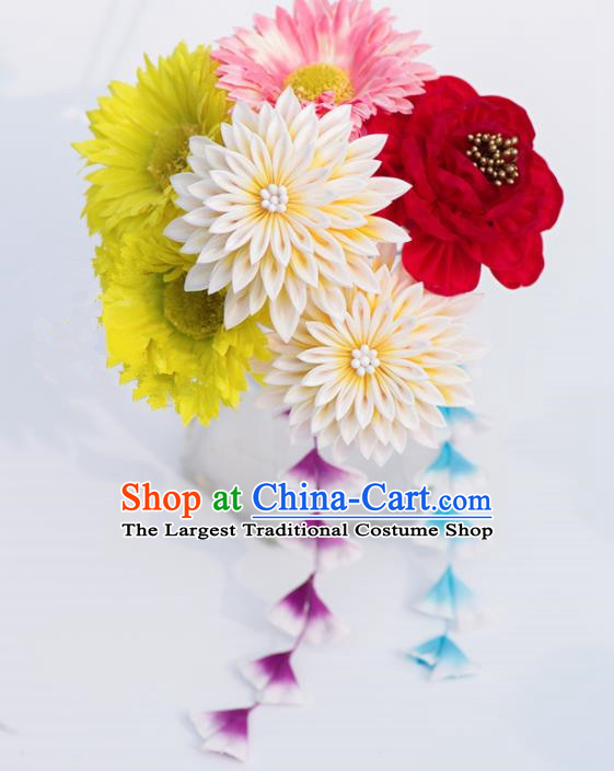 Japanese Geisha Kimono Sunflowers Chrysanthemum Hair Claw Hairpins Traditional Yamato Hair Accessories for Women