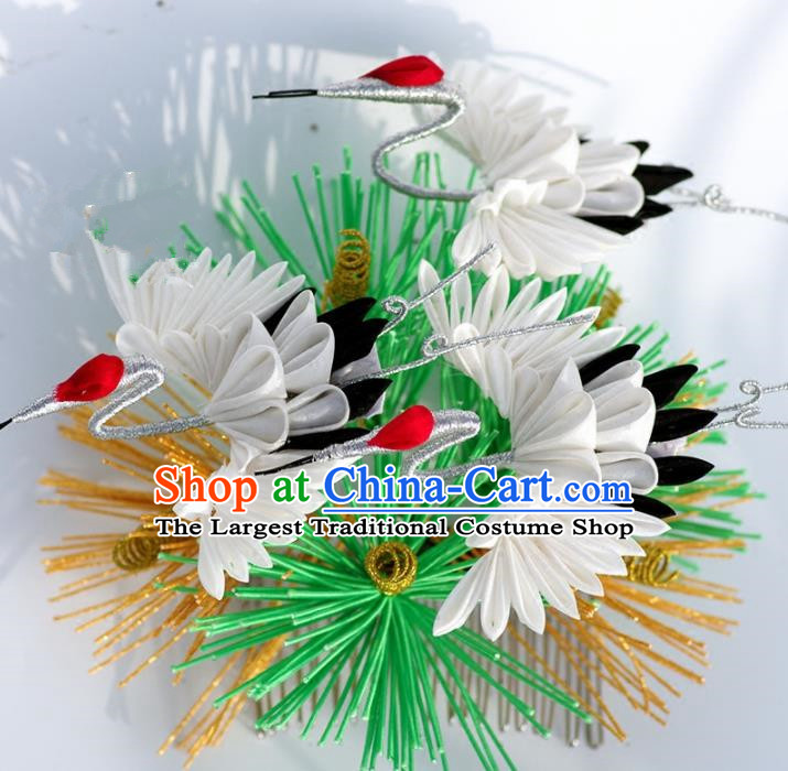 Japanese Geisha Kimono Pine Cranes Hair Comb Hairpins Traditional Yamato Hair Accessories for Women