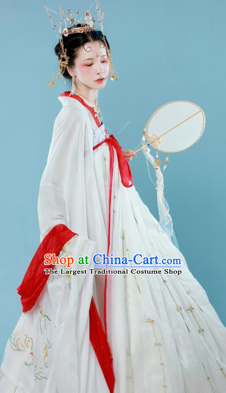 Traditional Chinese Tang Dynasty Princess Historical Costume Ancient Drama Goddess White Hanfu Dress for Women