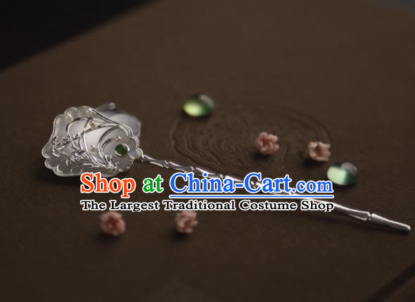 Chinese Ancient Princess Carving Orchid Jade Hairpins Traditional Hanfu Hair Accessories for Women