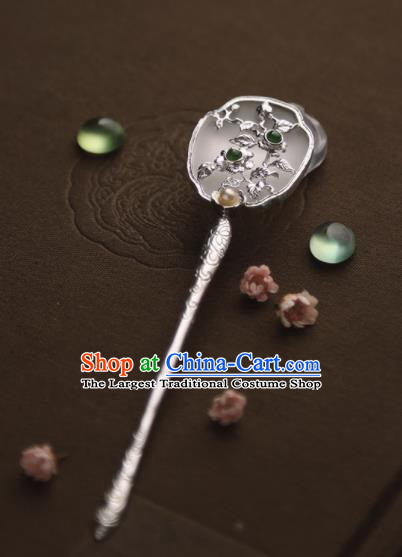 Chinese Ancient Princess Carving Plum Jade Hairpins Traditional Hanfu Hair Accessories for Women