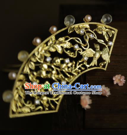 Chinese Ancient Princess Golden Hair Crown Hairpins Traditional Hanfu Hair Clip Hair Accessories for Women