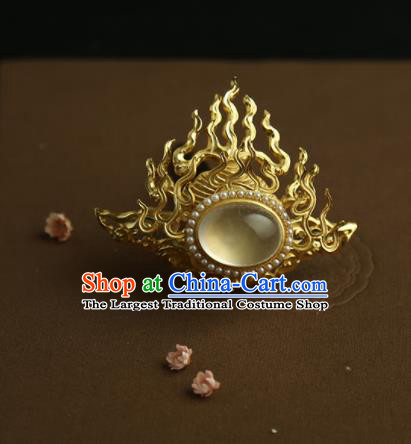 Chinese Ancient Princess Golden Fire Hair Crown Hairpins Traditional Hanfu Hair Clip Hair Accessories for Women