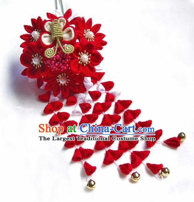 Japanese Geisha Kimono Red Wisteria Butterfly Tassel Hairpins Traditional Yamato Hair Accessories for Women