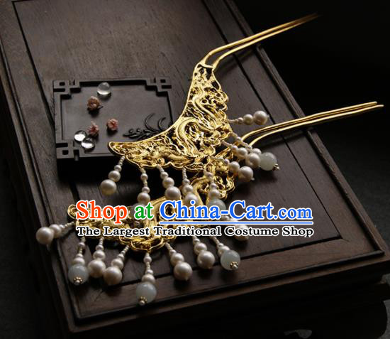 Chinese Ancient Queen Golden Dragon Tassel Hairpins Traditional Hanfu Hair Clip Hair Accessories for Women