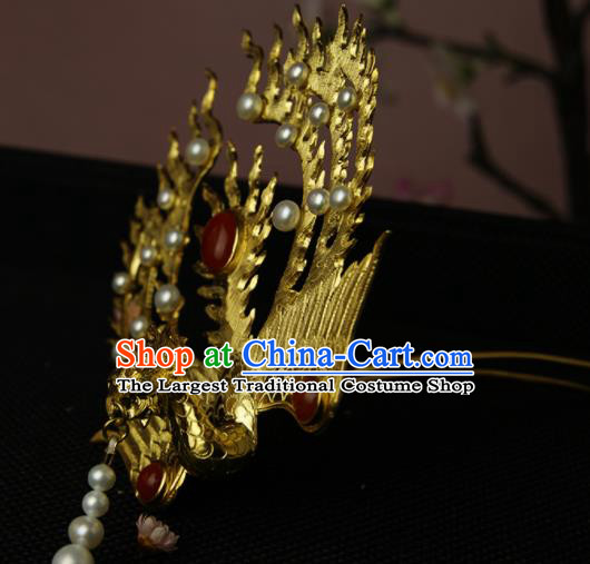 Chinese Ancient Ming Dynasty Golden Phoenix Tassel Hairpins Hair Clip Traditional Hanfu Hair Accessories for Women