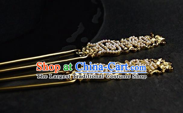 Chinese Ancient Ming Dynasty Golden Lotus Hairpins Hair Clip Traditional Hanfu Hair Accessories for Women