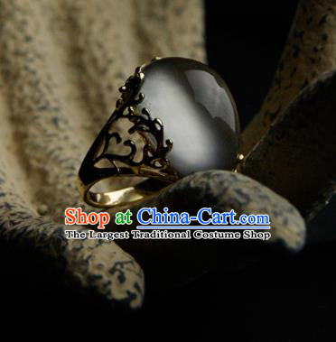 Chinese Ancient Court Opal Ring Traditional Princess Hanfu Jewelry Accessories for Women