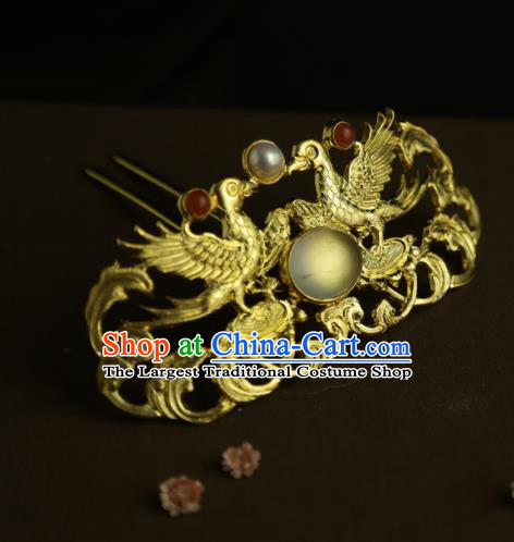 Chinese Ancient Queen Golden Phoenix Hair Crown Hairpins Traditional Hanfu Hair Clip Hair Accessories for Women