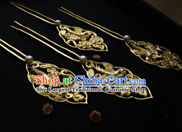 Chinese Ancient Queen Golden Parrot Hairpins Traditional Hanfu Hair Accessories for Women