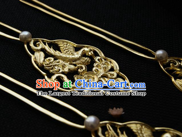 Chinese Ancient Queen Golden Parrot Hairpins Traditional Hanfu Hair Accessories for Women