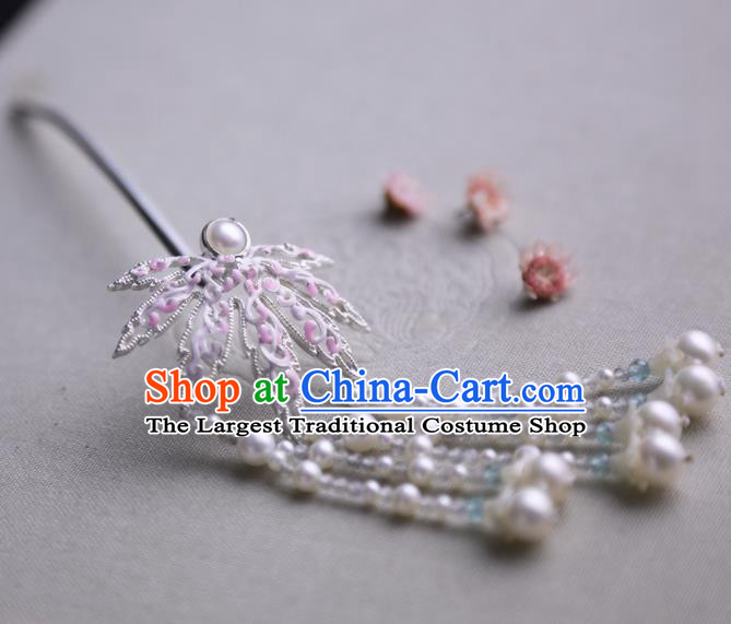 Chinese Ancient Princess Maple Leaf Tassel Hairpins Traditional Hanfu Hair Clip Hair Accessories for Women