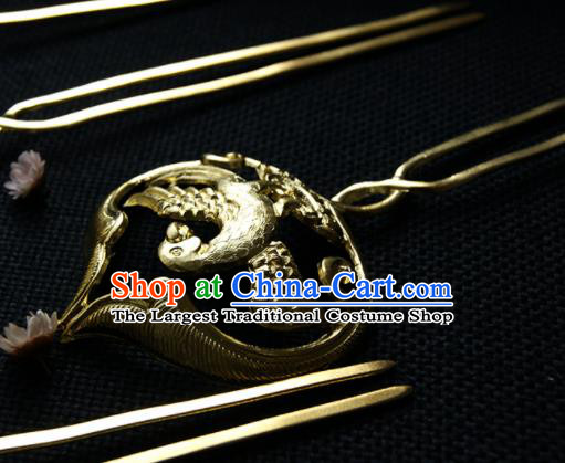 Chinese Ancient Tang Dynasty Queen Golden Parrot Hairpins Traditional Hanfu Hair Accessories for Women