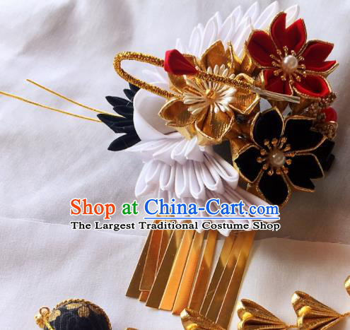 Japanese Geisha Courtesan Kimono Crane Sakura Hairpins Traditional Yamato Hair Accessories for Women