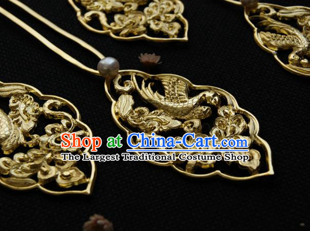 Chinese Ancient Tang Dynasty Queen Golden Parrot Hair Clip Hairpins Traditional Hanfu Hair Accessories for Women