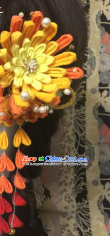 Japanese Geisha Courtesan Kimono Yellow Chrysanthemum Hairpins Traditional Yamato Hair Accessories for Women