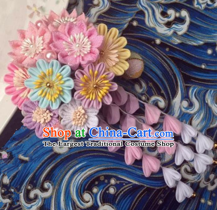 Japanese Geisha Courtesan Kimono Lilac Chrysanthemum Tassel Hair Comb Hairpins Traditional Yamato Hair Accessories for Women