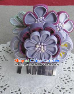 Japanese Geisha Courtesan Purple Flowers Hair Claw Hairpin Traditional Yamato Kimono Hair Accessories for Women