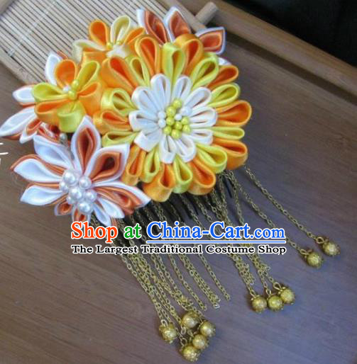 Japanese Geisha Courtesan Yellow Chrysanthemum Hair Comb Traditional Yamato Kimono Hair Accessories for Women