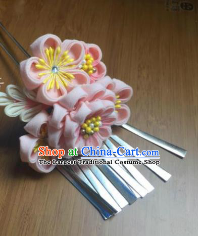 Japanese Geisha Courtesan Kimono Pink Sakura Hairpins Traditional Yamato Hair Accessories for Women