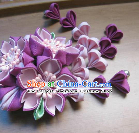 Japanese Geisha Courtesan Kimono Purple Sakura Hair Claw Hairpins Traditional Yamato Hair Accessories for Women
