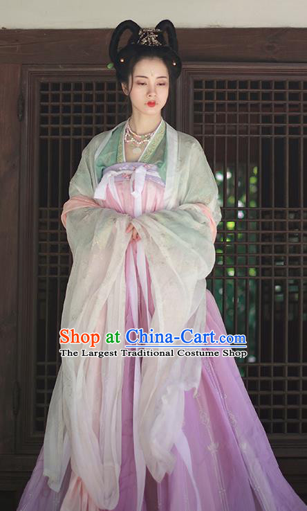 Chinese Traditional Tang Dynasty Court Princess Replica Costumes Ancient Peri Goddess Hanfu Dress for Women