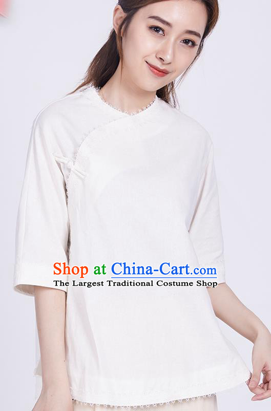 Chinese Traditional Martial Arts White Blouse Tai Chi Competition Shirt Costume for Women
