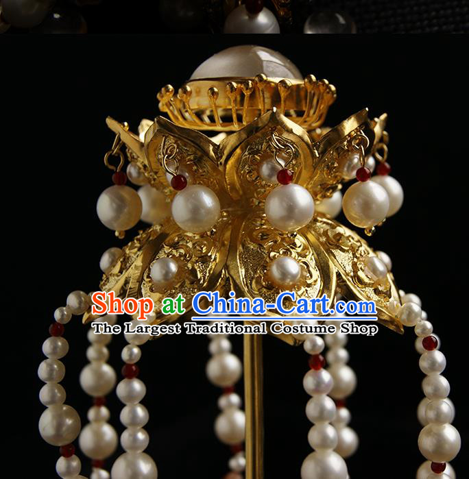 Chinese Ancient Tang Dynasty Queen Pearls Tassel Hairpins Traditional Hanfu Hair Accessories for Women