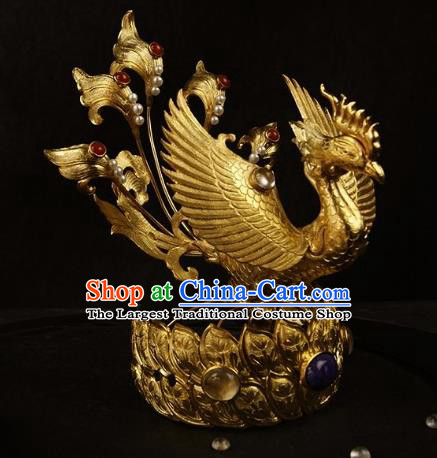 Chinese Ancient Tang Dynasty Golden Phoenix Coronet Hairpins Traditional Hanfu Hair Accessories for Women
