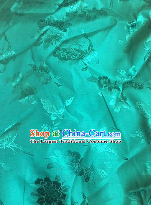 Traditional Chinese Royal Butterfly Peony Pattern Design Green Brocade Silk Fabric Asian Satin Material