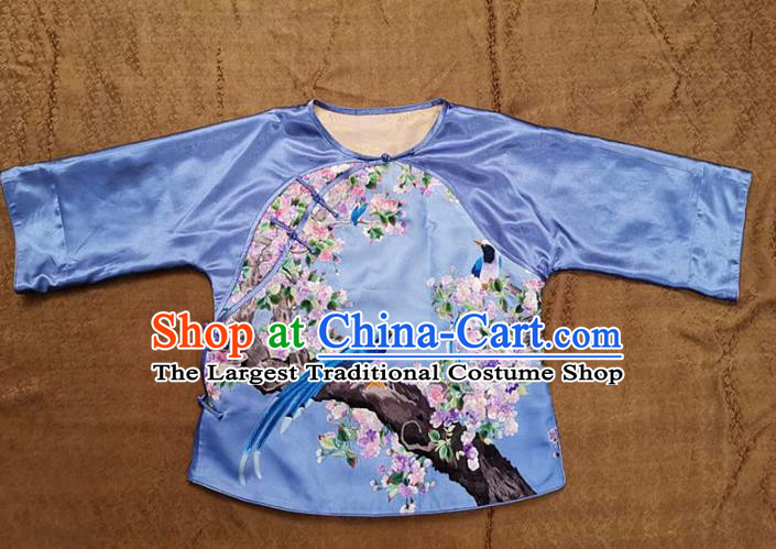 Chinese Traditional Tang Suit Embroidered Flowers Bird Blouse National Shirt Costume for Women
