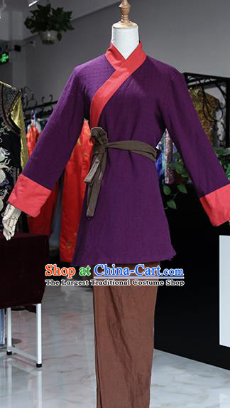 Chinese Ancient Drama Country Lady Purple Costumes Traditional Song Dynasty Water Margin Sun Erniang Dress for Women