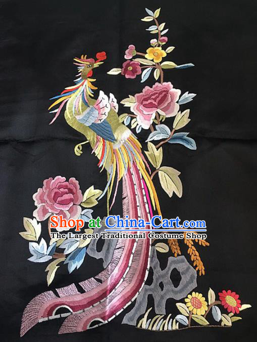 Chinese Handmade Embroidered Phoenix Peony Silk Fabric Patch Traditional Embroidery Craft