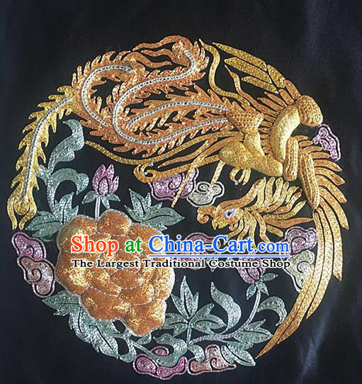 Chinese Handmade Embroidered Golden Phoenix Peony Silk Fabric Patch Traditional Embroidery Craft
