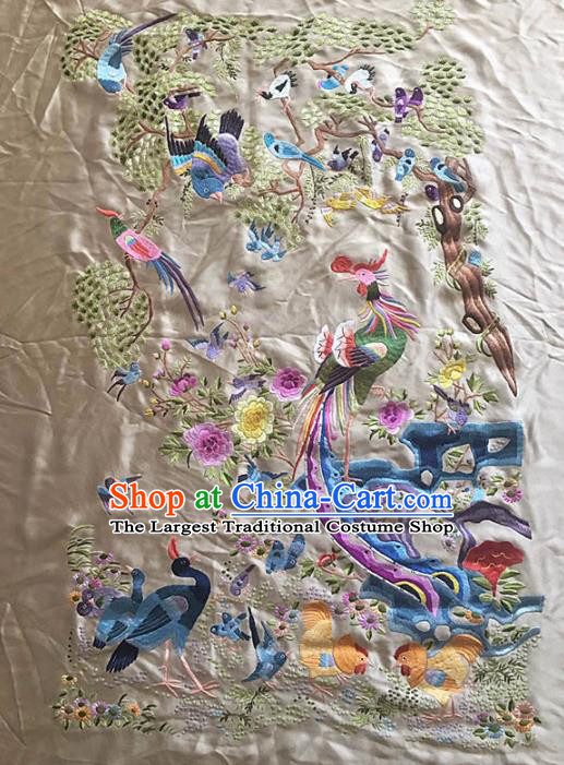 Chinese Handmade Embroidered Birds Phoenix Silk Fabric Patch Traditional Embroidery Craft