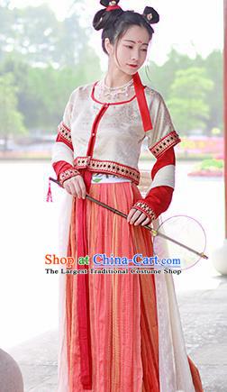 Chinese Traditional Tang Dynasty Palace Lady Replica Costumes Ancient Court Maid Hanfu Dress for Women