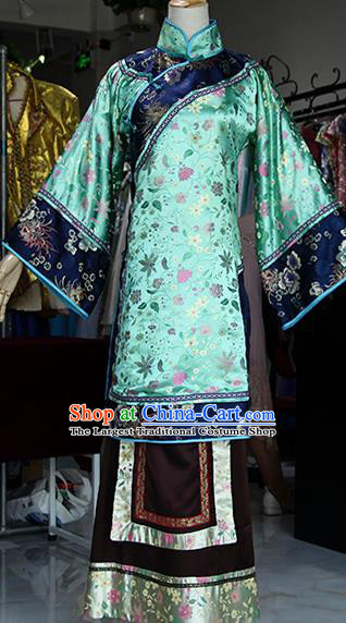 Chinese Ancient Drama Countess Green Costumes Traditional Qing Dynasty Young Mistress Dress for Women