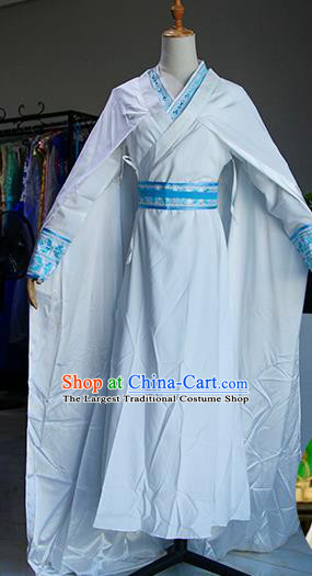 Chinese Ancient Drama Swordswoman Costumes Traditional Ming Dynasty Heroine White Dress for Women