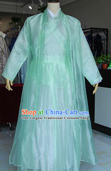 Chinese Ancient Drama Nobility Childe Green Costumes Traditional Han Dynasty Swordsman Clothing for Men