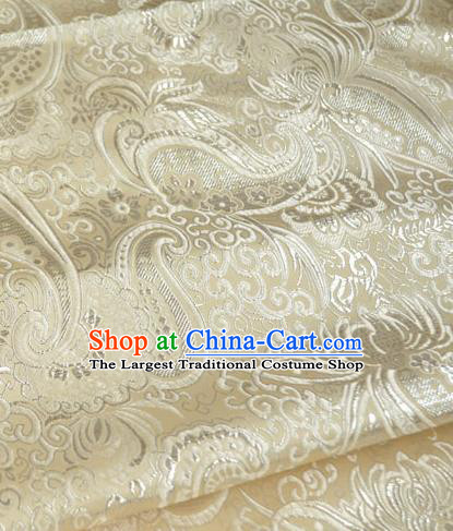 Traditional Chinese Royal Loquat Flower Pattern Design Yellow Brocade Silk Fabric Asian Satin Material