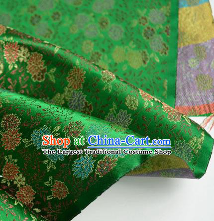 Traditional Chinese Royal Chrysanthemum Pattern Design Green Brocade Silk Fabric Asian Satin Material