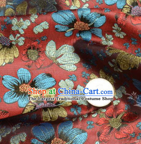 Traditional Chinese Royal Flowers Pattern Design Red Brocade Silk Fabric Asian Satin Material