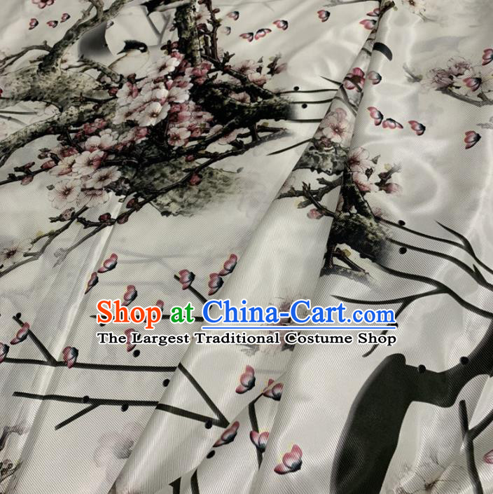 Traditional Chinese Royal Plum Pattern Design White Brocade Silk Fabric Asian Satin Material