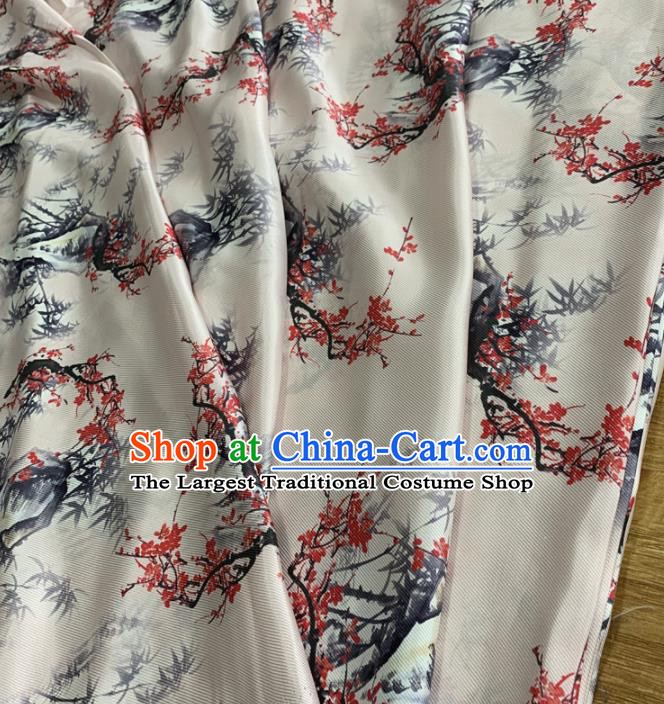 Traditional Chinese Royal Bamboo Plum Pattern Design White Brocade Silk Fabric Asian Satin Material