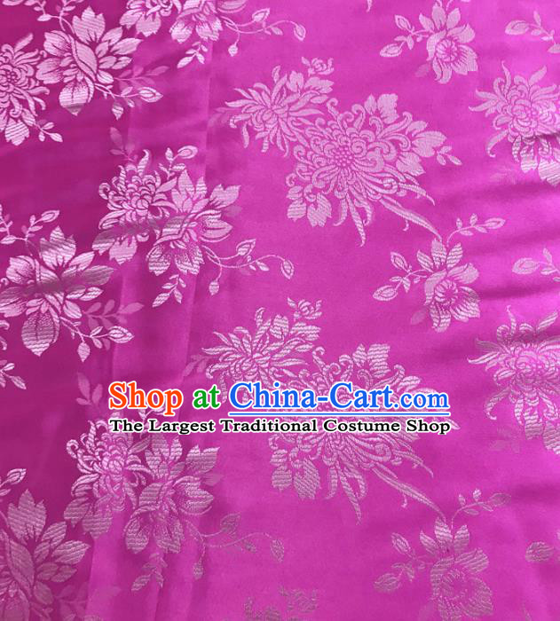 Traditional Chinese Royal Chrysanthemum Pattern Design Rosy Brocade Silk Fabric Asian Satin Material