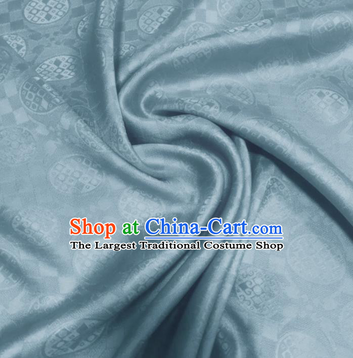 Traditional Chinese Royal Round Pattern Design Light Blue Brocade Silk Fabric Asian Satin Material
