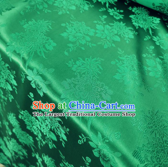 Traditional Chinese Royal Chrysanthemum Peony Pattern Design Green Brocade Silk Fabric Asian Satin Material