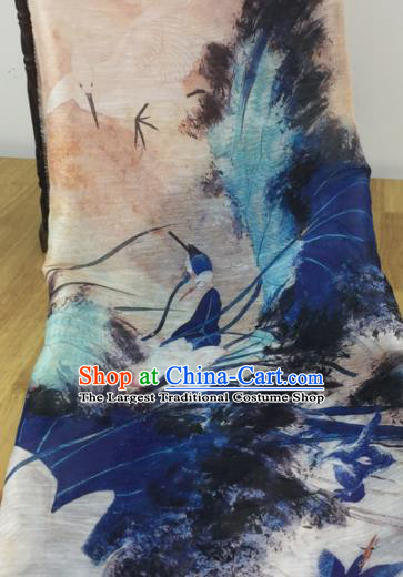 Chinese Traditional Ink Painting Lotus Pattern Design Silk Fabric Brocade Asian Satin Material