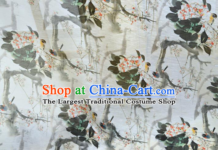 Chinese Traditional Plum Blossom Pattern Design White Silk Fabric Brocade Asian Satin Material