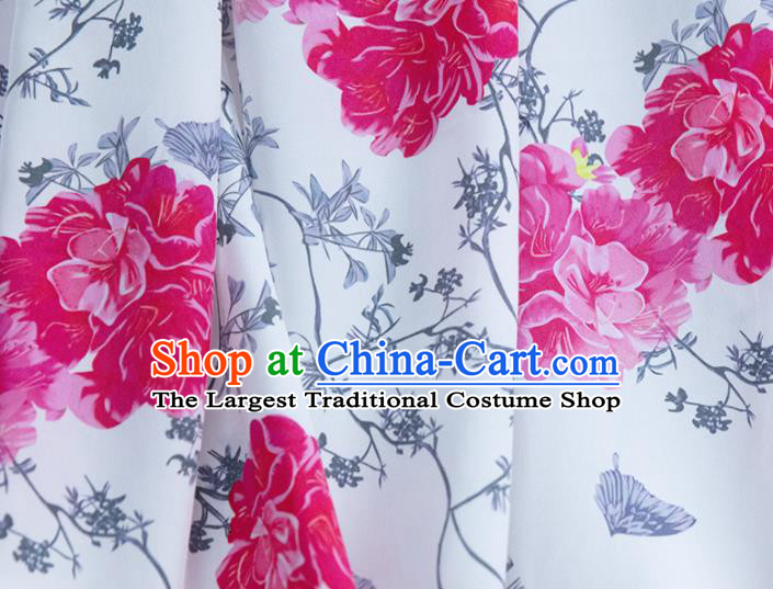 Chinese Traditional Peony Pattern Design White Satin Brocade Fabric Asian Silk Material